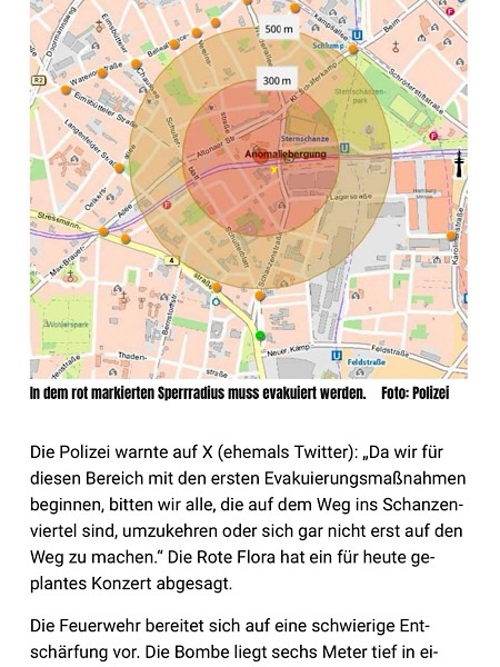 Screenshot MOPO zum Bombenfund in der Schanze