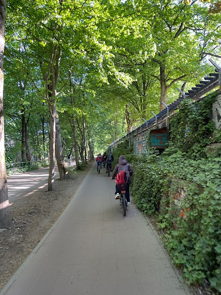Fahrradweg mit Radfahrern im Grünen